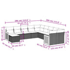 11-tlg. Garten-Sofagarnitur mit Kissen Grau Poly Rattan