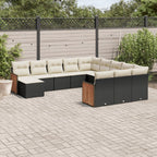 12-tlg. Garten-Sofagarnitur mit Kissen Schwarz Poly Rattan