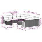13-teiliges Gartensofa-Set mit Kissen, schwarzes Polyrattan