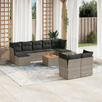 10-tlg. Garten-Sofagarnitur mit Kissen Grau Poly Rattan