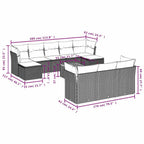 11-tlg. Garten-Sofagarnitur mit Kissen Schwarz Poly Rattan