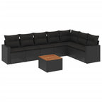 8-tlg. Garten-Sofagarnitur mit Kissen Schwarz Poly Rattan