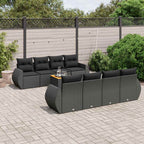 9-tlg. Garten-Sofagarnitur mit Kissen Schwarz Poly Rattan