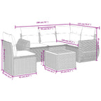 6-teiliges Gartensofa-Set mit Kissen, schwarzes Polyrattan