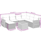 8-teiliges Gartensofa-Set mit Kissen, schwarzes Polyrattan