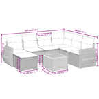 8-teiliges Gartensofa-Set mit Kissen, grau, Polyrattan