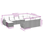 11-teiliges Gartensofa-Set mit Kissen, schwarzes Polyrattan