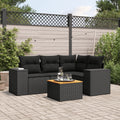 5-tlg. Garten-Sofagarnitur mit Kissen Schwarz Poly Rattan