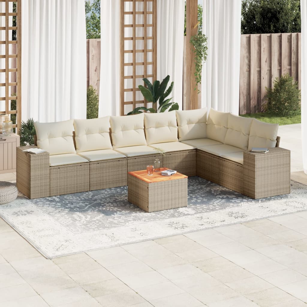 8-tlg. Garten-Sofagarnitur mit Kissen Beige Poly Rattan