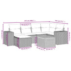 7-teiliges Gartensofa-Set mit Kissen, schwarzes Polyrattan