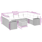 10-teiliges Gartensofa-Set mit Kissen, schwarzes Polyrattan