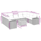 10-teiliges Gartensofa-Set mit Kissen, grau, Polyrattan