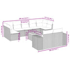 10-teiliges Gartensofa-Set mit Kissen, schwarzes Polyrattan