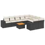 10-tlg. Garten-Sofagarnitur mit Kissen Schwarz Poly Rattan
