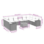 11-teiliges Gartensofa-Set mit Kissen, schwarzes Polyrattan