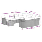 11-teiliges Gartensofa-Set mit Kissen, grau, Polyrattan