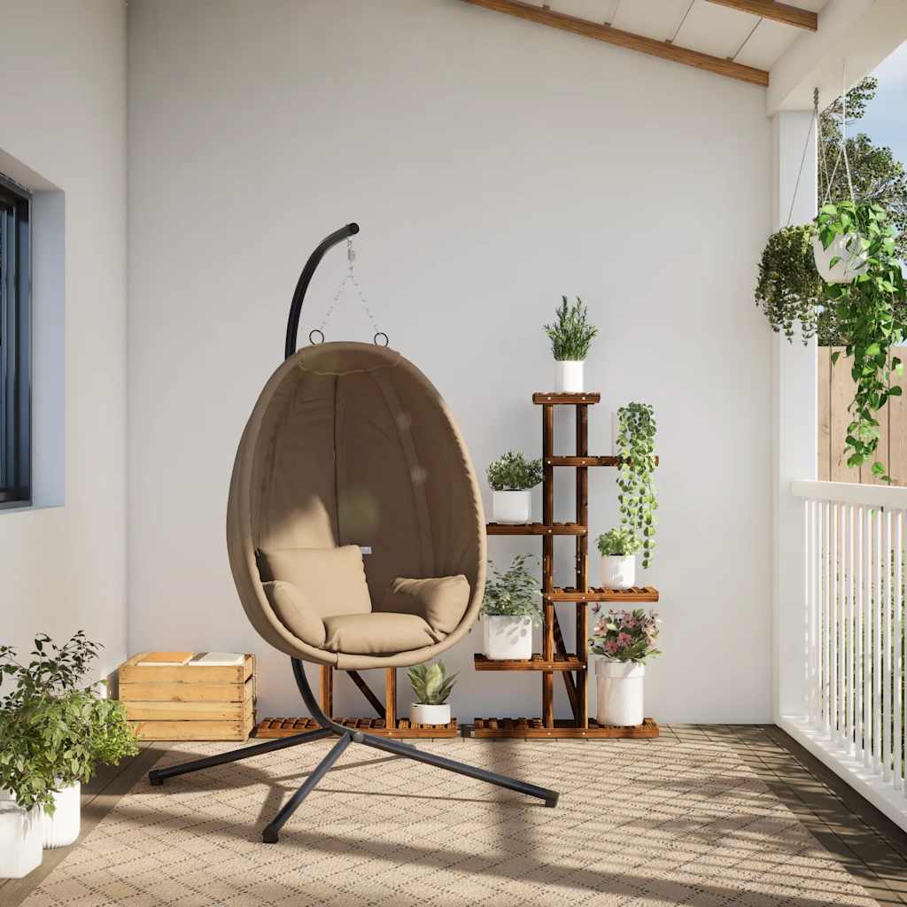 Hängesessel Ei-Design mit Ständer Taupe Stoff und Stahl