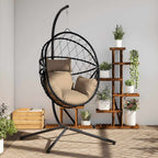 Hängesessel Ei-Design mit Ständer Taupe Rattan und Stahl