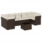 8-tlg. Garten-Sofagarnitur mit Kissen Braun Poly Rattan