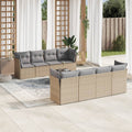 9-tlg. Garten-Sofagarnitur mit Kissen Beige Poly Rattan