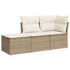 3-tlg. Garten-Sofagarnitur mit Kissen Beige Poly Rattan