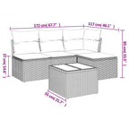 5-tlg. Garten-Sofagarnitur mit Kissen Hellgrau Poly Rattan
