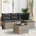 5-tlg. Garten-Sofagarnitur mit Kissen Hellgrau Poly Rattan