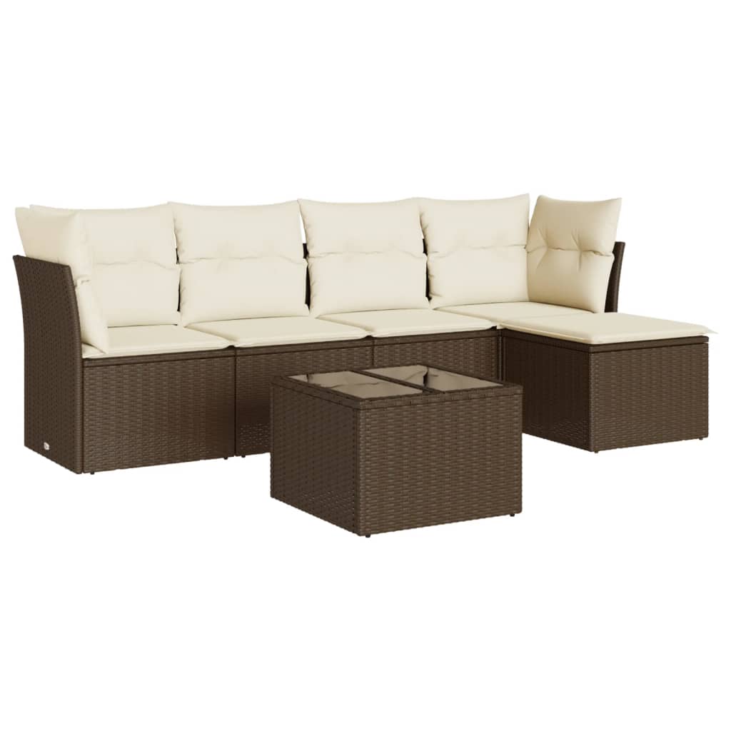 6-tlg. Garten-Sofagarnitur mit Kissen Braun Poly Rattan