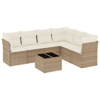 7-tlg. Garten-Sofagarnitur mit Kissen Beige Poly Rattan