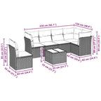 7-tlg. Garten-Sofagarnitur mit Kissen Hellgrau Poly Rattan