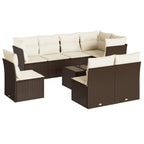 9-tlg. Garten-Sofagarnitur mit Kissen Braun Poly Rattan