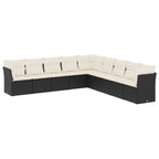 9-tlg. Garten-Sofagarnitur mit Kissen Schwarz Poly Rattan