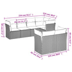 7-tlg. Garten-Sofagarnitur mit Kissen Grau Poly Rattan
