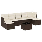 8-tlg. Garten-Sofagarnitur mit Kissen Braun Poly Rattan