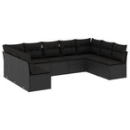 9-tlg. Garten-Sofagarnitur mit Kissen Schwarz Poly Rattan