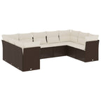 9-tlg. Garten-Sofagarnitur mit Kissen Braun Poly Rattan