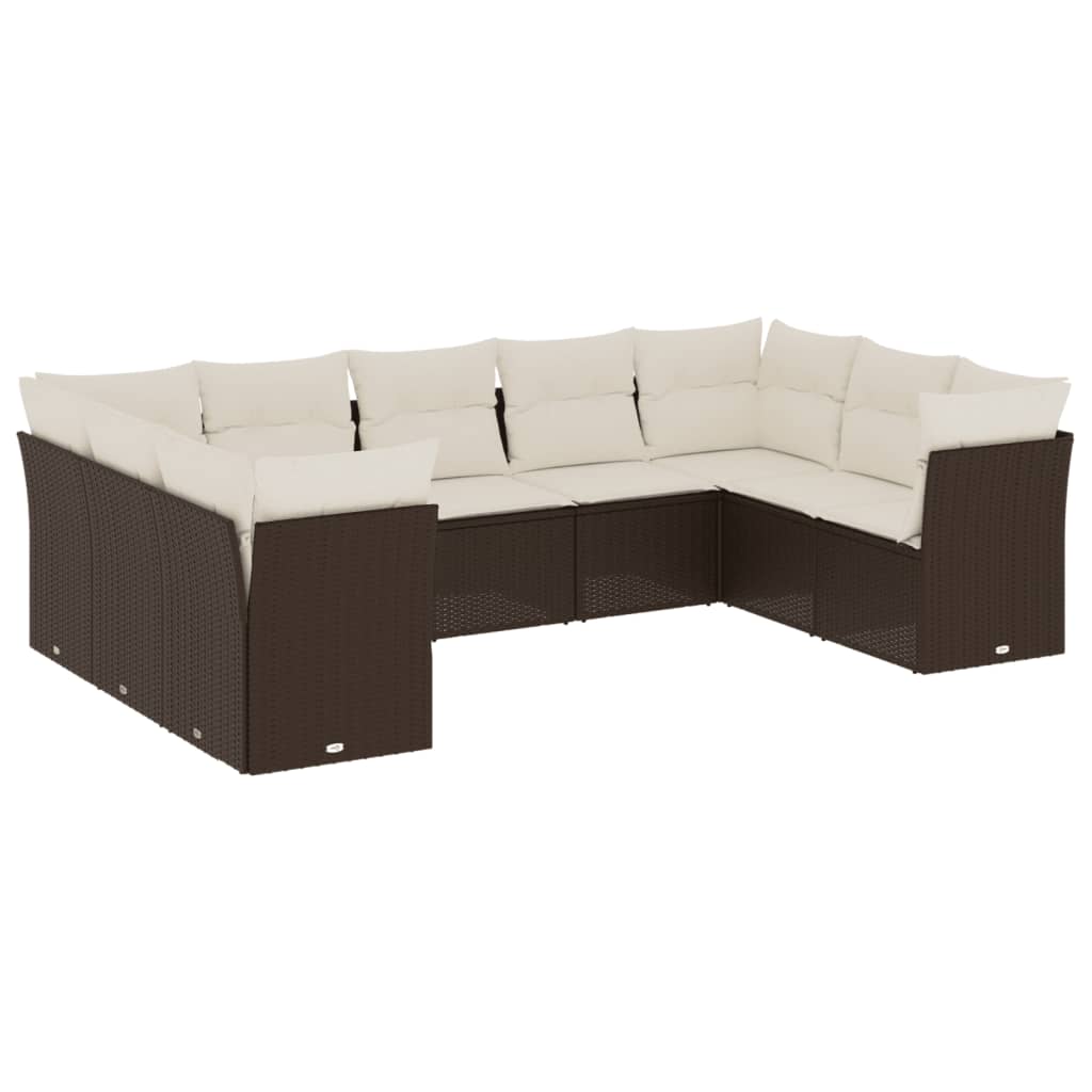 9-tlg. Garten-Sofagarnitur mit Kissen Braun Poly Rattan
