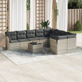 10-tlg. Garten-Sofagarnitur mit Kissen Hellgrau Poly Rattan