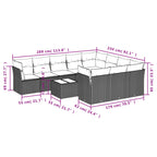 11-tlg. Garten-Sofagarnitur mit Kissen Schwarz Poly Rattan