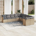 10-tlg. Garten-Sofagarnitur mit Kissen Beige Poly Rattan