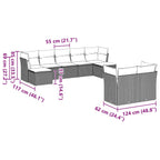 9-tlg. Garten-Sofagarnitur mit Kissen Hellgrau Poly Rattan