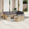 12-tlg. Garten-Sofagarnitur mit Kissen Beige Poly Rattan
