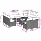 12-tlg. Garten-Sofagarnitur mit Kissen Hellgrau Poly Rattan