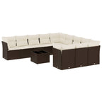 12-tlg. Garten-Sofagarnitur mit Kissen Braun Poly Rattan