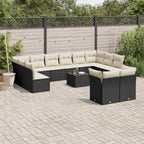 13-tlg. Garten-Sofagarnitur mit Kissen Schwarz Poly Rattan