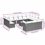 14-tlg. Garten-Sofagarnitur mit Kissen Hellgrau Poly Rattan