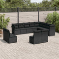 12-tlg. Garten-Sofagarnitur mit Kissen Schwarz Poly Rattan
