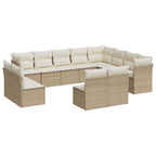 12-tlg. Garten-Sofagarnitur mit Kissen Beige Poly Rattan