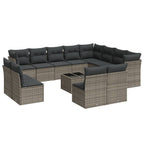 13-tlg. Garten-Sofagarnitur mit Kissen Grau Poly Rattan