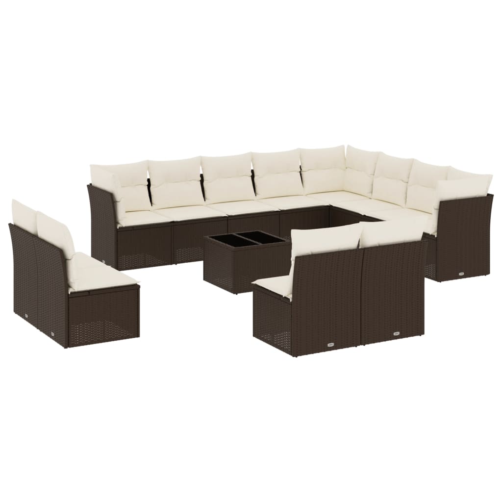 13-tlg. Garten-Sofagarnitur mit Kissen Braun Poly Rattan